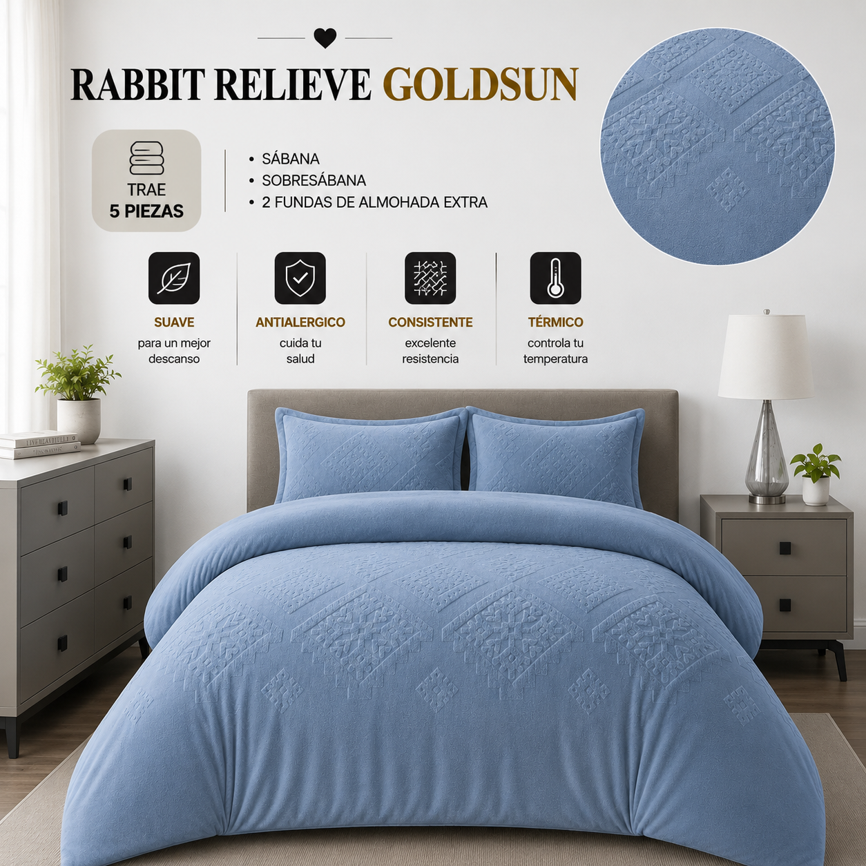 COBERTOR ANGEL RABBIT GOLDENSUN AMÉRICA COVER Cobertor Rabbit Relieve Goldsun - Imagen 1